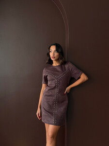 F 2039 DROPLU SÜET ELBİSE - KAHVE #3
