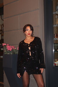 Önden Baglamalı Pullu Kadife Ceket - Siyah Siyah | F2055 #3