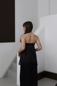 Topshow - Dantelli Straplez Saten Bluz - Siyah | D2941 #5