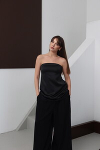 Topshow - Dantelli Straplez Saten Bluz - Siyah | D2941 #3