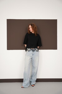 Güpür Detaylı Bisiklet Yaka Toptan T Shırt - Siyah | D3002 - Topshow #3