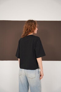 Güpür Detaylı Bisiklet Yaka Toptan T Shırt - Siyah | D3002 - Topshow #5