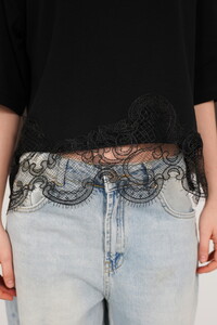 Güpür Detaylı Bisiklet Yaka Toptan T Shırt - Siyah | D3002 - Topshow #4