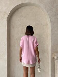 D2360  APLİK CEPLİ KETEN GÖMLEK - PEMBE #5