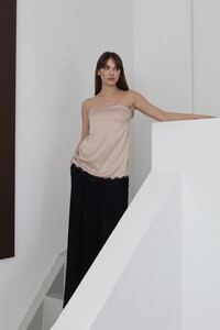 Topshow - Dantelli Straplez Saten Bluz - Taş | D2941 #1