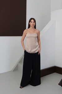 Topshow - Dantelli Straplez Saten Bluz - Taş | D2941 #3