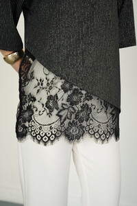 D 2985 DANTEL DETAYLI ÇİZGİLİ T SHIRT - SİYAH #4