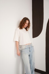 Güpür Detaylı Bisiklet Yaka Toptan T Shırt - Krem | D3002 - Topshow #2