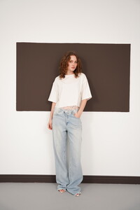 Güpür Detaylı Bisiklet Yaka Toptan T Shırt - Krem | D3002 - Topshow #3