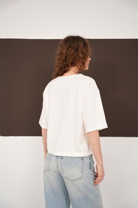 Güpür Detaylı Bisiklet Yaka Toptan T Shırt - Krem | D3002 - Topshow #5