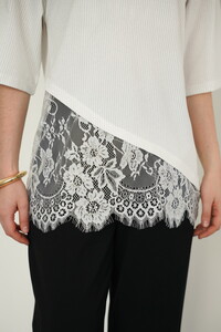 D 2985 DANTEL DETAYLI ÇİZGİLİ T SHIRT - KREM #4