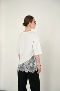 D 2985 DANTEL DETAYLI ÇİZGİLİ T SHIRT - KREM #5