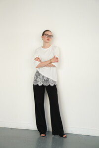 D 2985 DANTEL DETAYLI ÇİZGİLİ T SHIRT - KREM #2