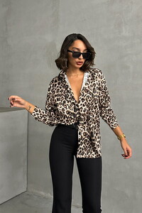Topshow Leopar Leopar Desenli Toptan Gömlek #1
