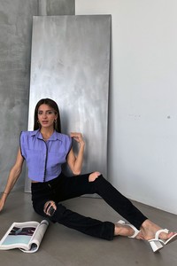 Topshow Lila Çoban Dikişli Gofre Toptan Gömlek