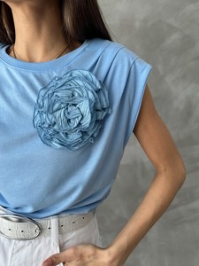 Topshow Mavi Gül Detaylı Toptan T-Shirt #4
