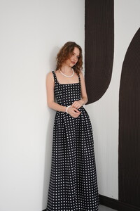 Puantiyeli Askılı Boydan Toptan Elbise - Siyah Krem | D3004 - Topshow #4