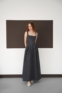 Puantiyeli Askılı Boydan Toptan Elbise - Siyah Krem | D3004 - Topshow #2
