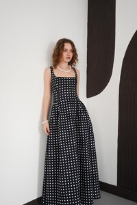 Puantiyeli Askılı Boydan Toptan Elbise - Siyah Krem | D3004 - Topshow #3