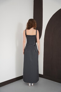 Puantiyeli Askılı Boydan Toptan Elbise - Siyah Krem | D3004 - Topshow #5