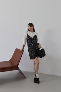 Topshow - Combed Cotton Tunic Top Lace-Embellished Dress - Cream Black | D2950 #3