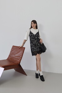 Topshow - Combed Cotton Tunic Top Lace-Embellished Dress - Cream Black | D2950 #2