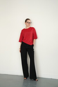 D 2985 DANTEL DETAYLI ÇİZGİLİ T SHIRT - KIRMIZI #2