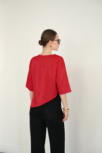 D 2985 DANTEL DETAYLI ÇİZGİLİ T SHIRT - KIRMIZI #5