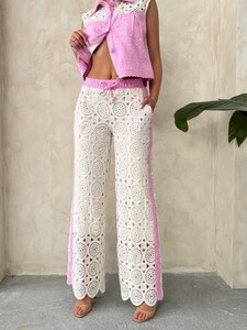 F 1759 KOT DETAYLI DANTEL PANTOLON - PEMBE #4