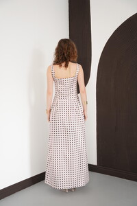 Puantiyeli Askılı Boydan Toptan Elbise - Taş Kahve | D3004 - Topshow #5