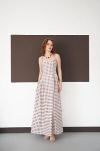 Puantiyeli Askılı Boydan Toptan Elbise - Taş Kahve | D3004 - Topshow #2