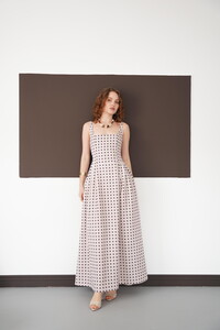 Puantiyeli Askılı Boydan Toptan Elbise - Taş Kahve | D3004 - Topshow #3