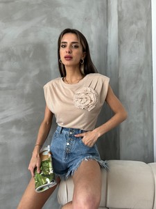 Topshow Taş Gül Detaylı Toptan T-Shirt #2