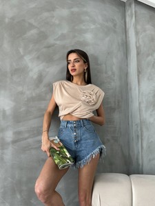 Topshow Taş Gül Detaylı Toptan T-Shirt #3