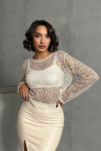 Ulpayet Dantel Toptan Bluz - Taş | TOPSHOW