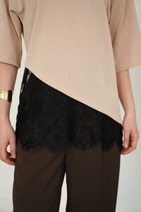 D 2985 DANTEL DETAYLI ÇİZGİLİ T SHIRT - TAŞ #4