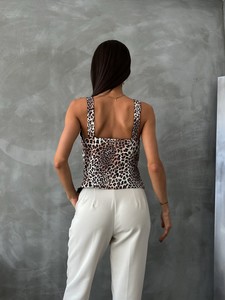 Topshow Küçük Leopar Fiyonklu Leopar Baskılı Toptan Bluz #5