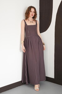 Polka Dot Strappy Full-Length Wholesale Dress - Brown Stone | D3004 - Topshow #1