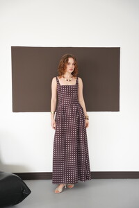 Puantiyeli Askılı Boydan Toptan Elbise - Kahve Taş | D3004 - Topshow #3