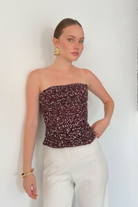D 3123 PUL PAYET STRAPLEZ BLUZ - BORDO