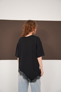Dantel Detaylı Bisiklet Yaka Toptan T Shırt - Siyah | D3005 - Topshow #5
