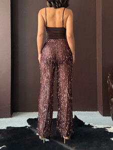 Topshow Kahve Pullu Tül Toptan Pantolon #5