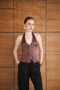 D 2952 FERMUARLI SATEN YELEK - KAHVE #3