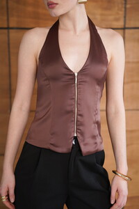 D 2952 FERMUARLI SATEN YELEK - KAHVE #4