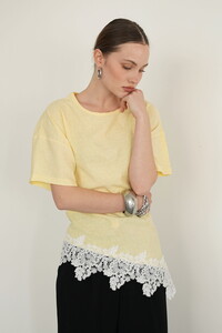 D 2992 ETEK UCU DSNTEL BİSİKLET YAKA T-SHIRT - SARI