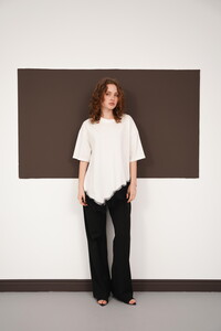 Dantel Detaylı Bisiklet Yaka Toptan T Shırt - Krem | D3005 - Topshow #3