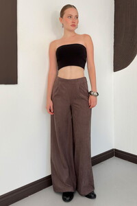 Topshow Çizgili Tek Pile Pantolon - Kahve | F2148