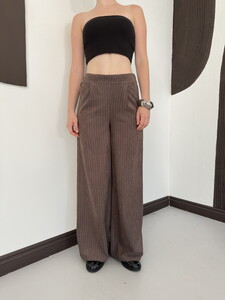 Topshow Çizgili Tek Pile Pantolon - Kahve | F2148 #4