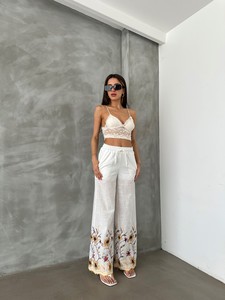 Topshow Krem Sarı Nakışlı Toptan Pantolon #3