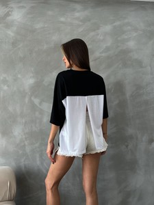 Topshow Siyah Krem Çiçek Detaylı Toptan T-Shirt #5
